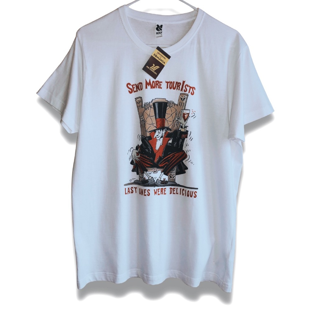 Woman’s, Tops, Roly, Romania Tourist Tee, Large, White